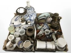 20th century ceramics including blue and white lamp base, tureen, dinner wares,