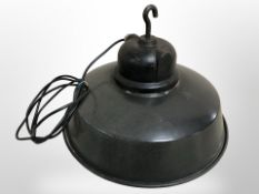 An industrial enameled metal conical light shade, diameter 38 cm.