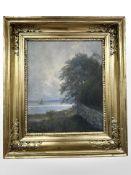 Danish School : Sailing boat on a coast, oil on canvas, 30 cm x 37 cm, indistinctly signed.