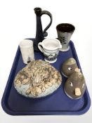 A small group of studio pottery including Bernard Rooke etc