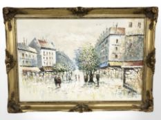 Continental School : Figures in a town square, oil on canvas, 60 cm x 90 cm.