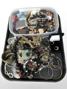 Assorted costume necklaces, bangles, bracelets, two dress rings, etc.