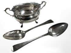 Two George III silver dessert spoons including a Newcastle example by John Langlands,
