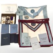 A group of masonic medals, regalia, books, etc.