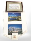 After Terry Donnelly : The Tyne bridges from the Quayside, colour print,