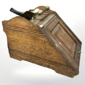 A Victorian oak and brass coal receiver, length 50 cm.