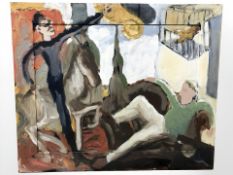 20th century school : Abstract figures with horse, oil on board,