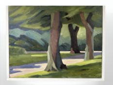 Povel Adam Kolind : Pathway through a park, oil on canvas,
