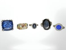 Five silver gem-set rings