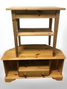 A modern pine TV stand, width 92 cm, and a two tier table.