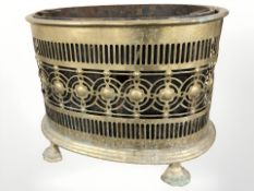 A Victorian pierced brass oval planter, width 50 cm.