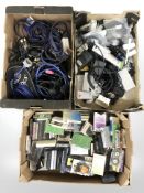 A quantity of electrical cables, video splitter, similar equipment.