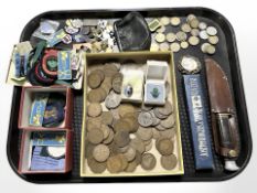 A hunting knife in sheath, a Joseph Rodgers & Sons cutthroat razor, cameo brooch,