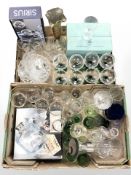 Assorted drinking glasses, boxed decanter and set of whisky glasses, decanter with silver collar.