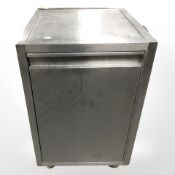 A stainless steel commercial single door cabinet, width 46 cm.