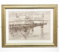 20th century school : The River Tyne with the Swing Bridge and High Level Bridge, pastel,