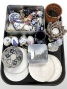 A group of Scandinavian ceramic wall plaques, Royal Copenhagen pin dish, ceramic tea light holders,