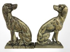 A pair of Victorian cast brass fireside dog ornaments, height 32 cm.