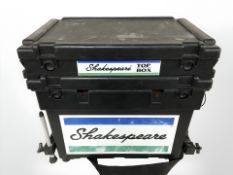 A Shakespeare fishing box containing equipment.