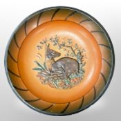 An Axel Olsen Frederiksberg studio pottery bowl with label to base,