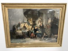 An antiquarian print depicting a Punch and Judy performance, in gilt frame,