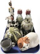 A group of ceramics including crackle glazed figure of a cat by Allan Smith and Tom Davidson,