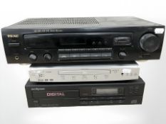 A teak AG-260 stereo receiver, Bush DVD player and an Eclipse CD player CD50.