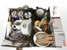 A quantity of kitchen wares including boxed coffee makers,