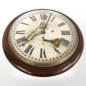 An early 20th century circular station timepiece with chain driven single fusee movement,