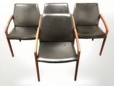 A set of four Henning Kjaernulf for Korup Stolefabrik teak and black leatherette model 23 open