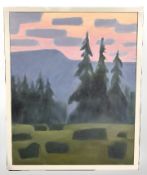 Povel Adam Kolind : Trees on a hillside, oil on canvas,