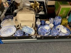 A group of Maling chintz tea china, Ringtons caddies, other blue and white ceramics.