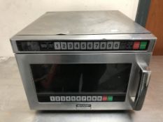 A Sharp R-1900M commercial benchtop microwave.