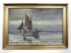 Danish School : A fishing boat in calm water, oil on canvas,