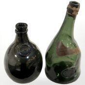 A Georgian style glass lustre wine bottle and a further French cognac bottle, height 23 cm.