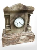 A Victorian Alabaster eight day mantle clock, height 39 cm.