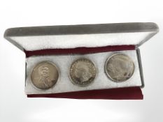 Three American one troy ounce fine silver coins,