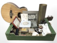 A Gear4Music electro acoustic guitar, together with an inert brass shell, pair of binoculars,