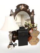 A decorative painted wall mirror, length 90 cm,