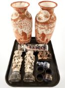 A pair of late 19th century Japanese Kutani porcelain baluster vases (restored),
