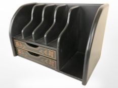 A contemporary oriental style lacquered correspondence rack, width 47 cm.