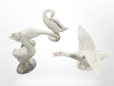 Four Lladro geese, tallest 12 cm.