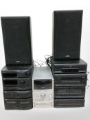 A Kenwood four piece hi/fi system, further JVC four piece system and speakers,