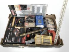 Assorted tools and hardware including Parkside battery charger, cordless screwdriver,