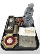 A quantity of Victorian ebony and bone dominoes, George V silver jubilee tin, brass bells,