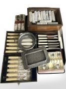 Several sets of John Player & Sons cigarette cards, EPNS cutlery, pewter bottle stand,
