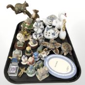 A group of Wade tortoises, resin ornaments including Julianna group of two squirrels on a branch,