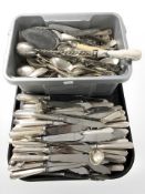 A collection of EPNS and stainless steel flat wares.