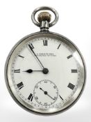A silver open face pocket watch signed A Marks & Sons,