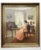 Danish School : A lady reading in a salon interior, oil on canvas,